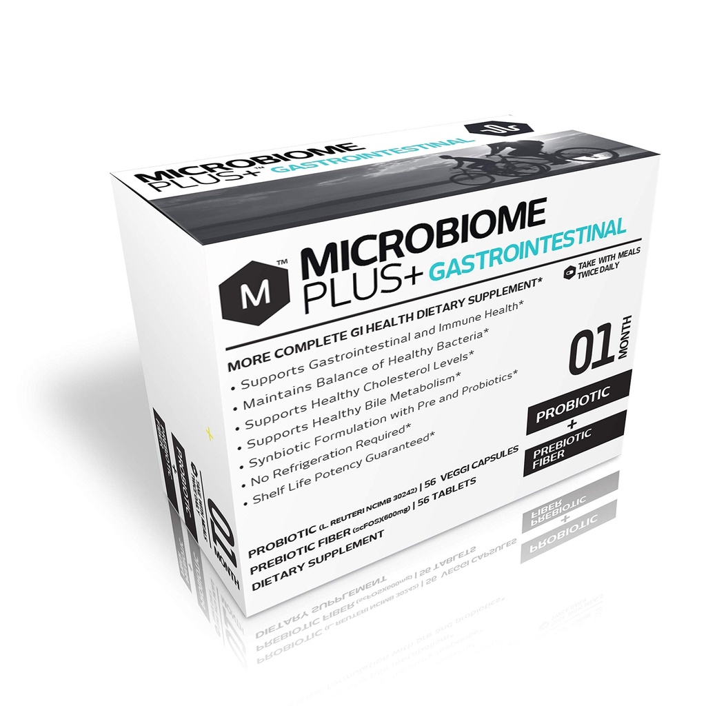 Microbiome Plus Heart Health Probiotics L Reuteri NCIMB 30242 and Prebiotics scFOS, GI Digestive Supplements, Allergy Safe, Gluten-Free Probiotic Supplement for Men and Women (1 Month Supply)