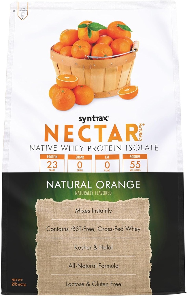 Syntrax Nectar Naturals, Alle naturlige Whey Protein Isolate, Glat & Juicy, Natural Orange, 2 lbs.