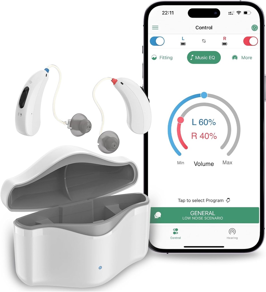 Høreapparater til seniorhøreapparater til seniorer, RIC 16 Kanal Høreapparat med Bluetooth til voksne, Senior Høreapparater med Smart Støj Annullering, Digital Høreapparat med APP Control, Hvid