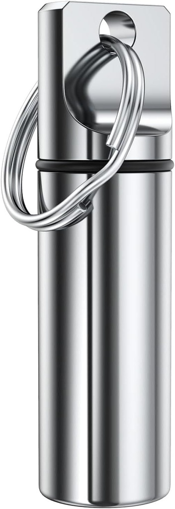 Lille Pocket Pill Box Keychain, Aluminium Alloy Portable Mini Pill Organizer Case Container til purse, Vandtæt Metal Pill Holder Medicine Flaske til udendørs Camping Rejser (Sølv)