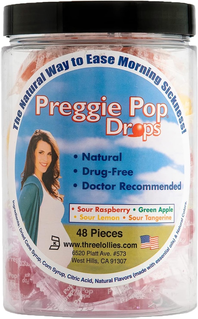 Preggie Pop dropper Morgensygehjælp for gravide kvinder. Assorted Yummy Candy Drops til graviditet. 48 Tælling