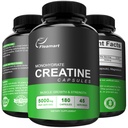 Mikroniseret Creatin monohydrat kapsler, Keto Friendly, 5000mg, 180 Kapsler, Creatin monohydrat piller Tredjeparts testet, Fremstillet i USA, Non- GMO, Gluten Free, Vegan Safe
