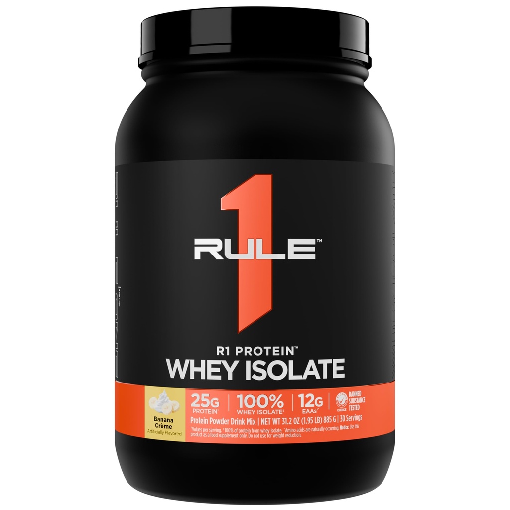 Regel 1 R1 Protein Whey Isolate - med 25g Protein & 6g BCAA Eksklusivt fra Isolated & Hydrolysed Kilder til træning Inddrivelse (2 Pounds *, Banana Creme)