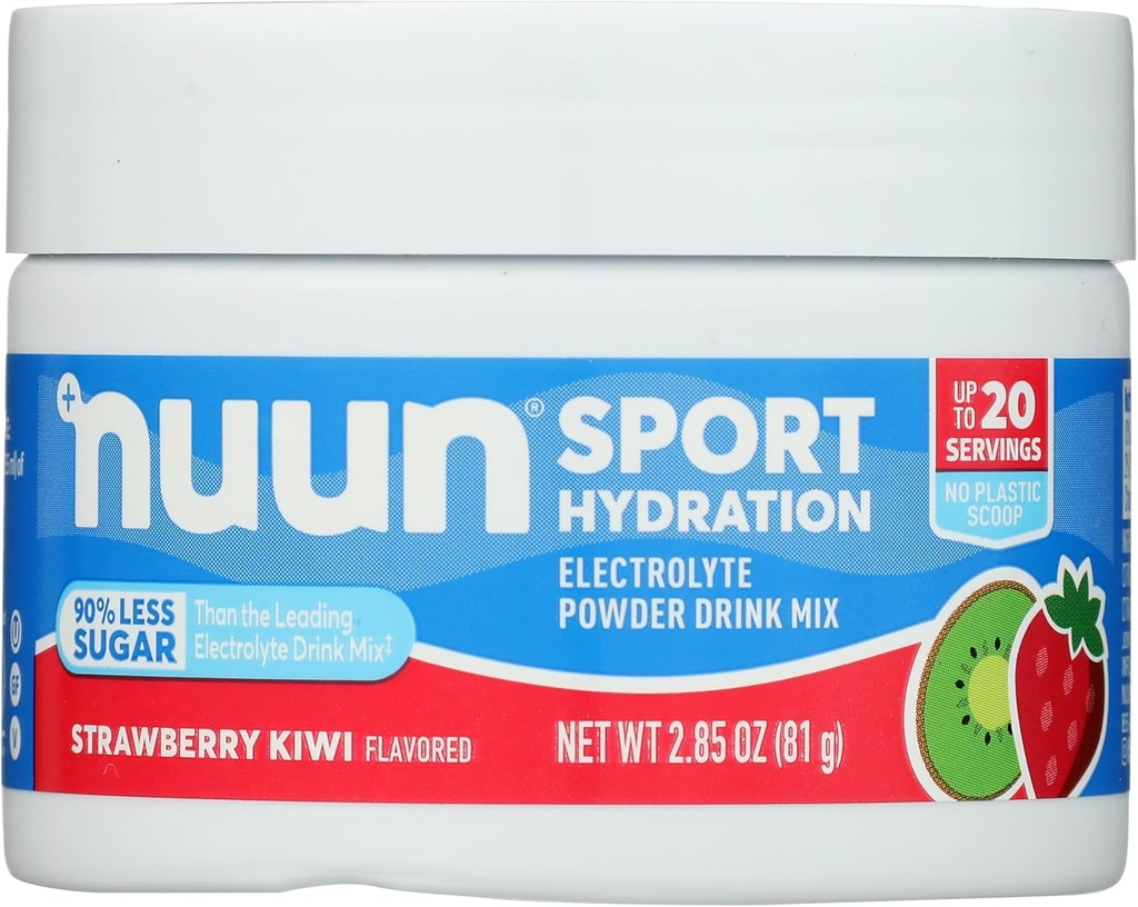 Nuun Sport Electrolyte Powder Drink Mix med magnesium, calcium, kalium, chlorid og natrium, Jordbær Kiwi Flavor, Gluten Free & Vegan, Op til 20 Servere