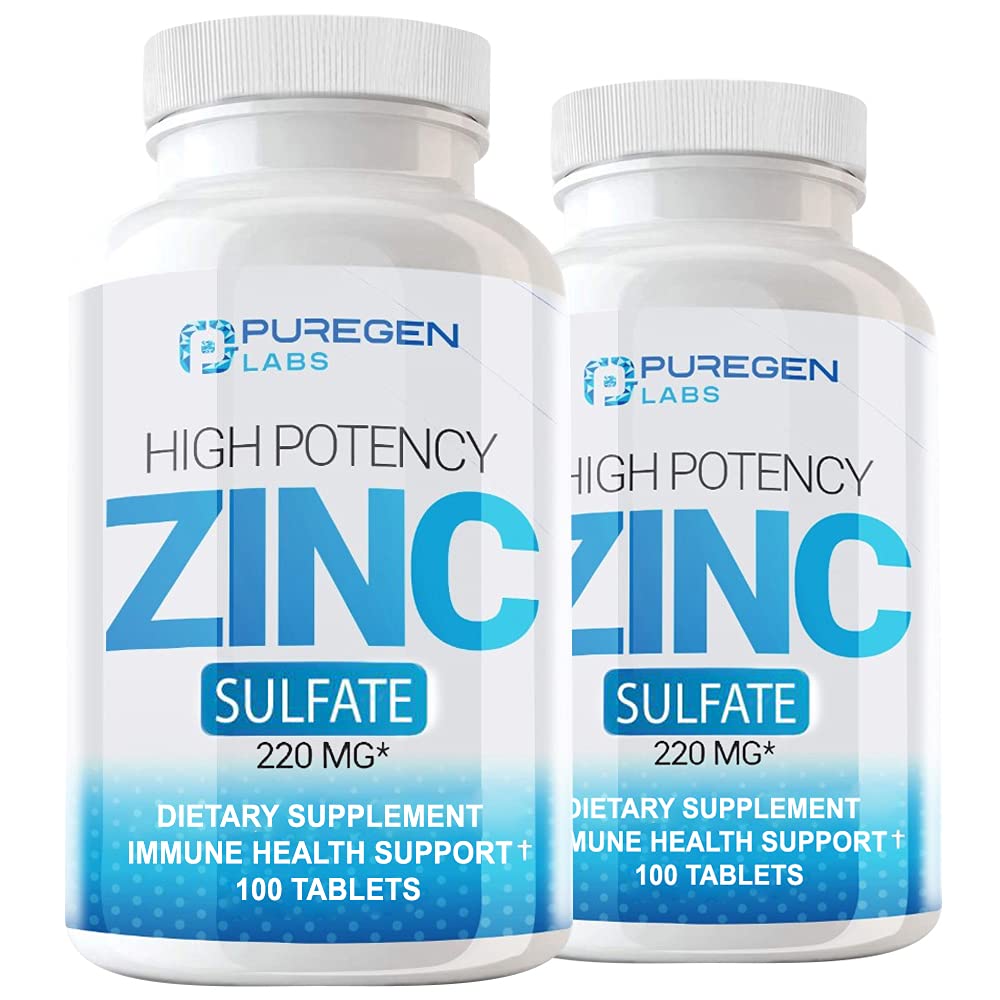 Puregen Labs Zink Sulfate 220 mg Kosttilskud Tablets - 100 Count (pakke med 2)