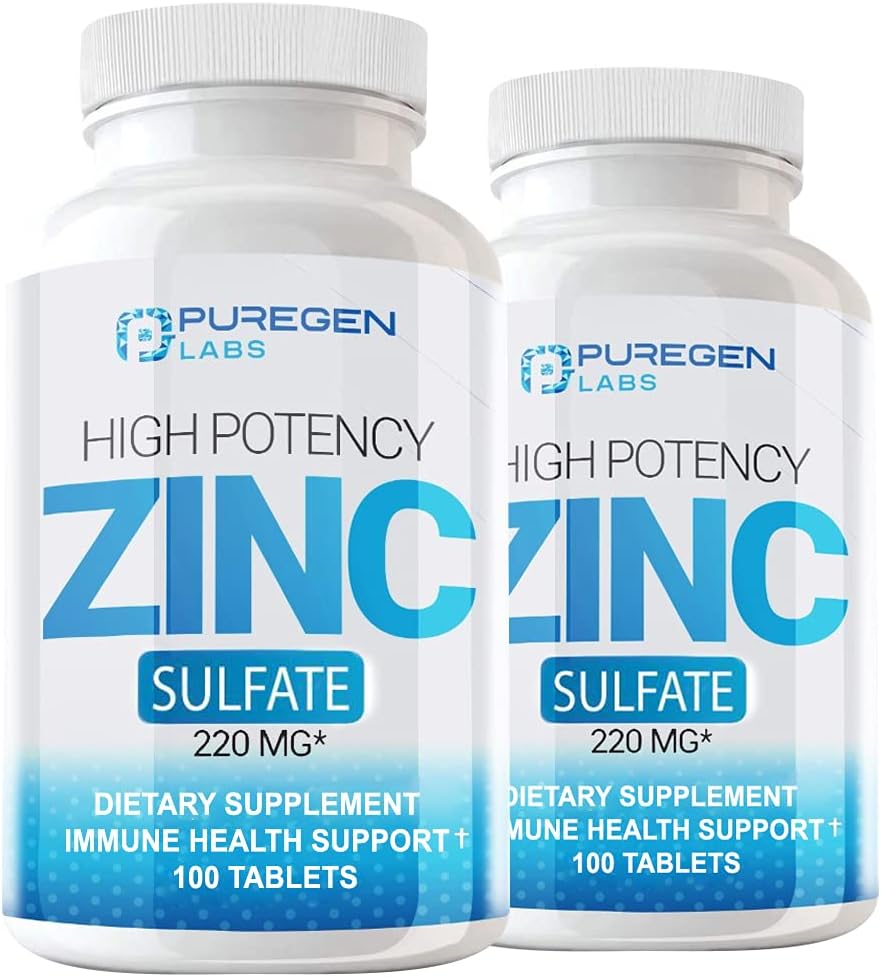 Puregen Labs Zink Sulfate 220 mg Kosttilskud Tabletter - 100 Tæl (pakke med 2)