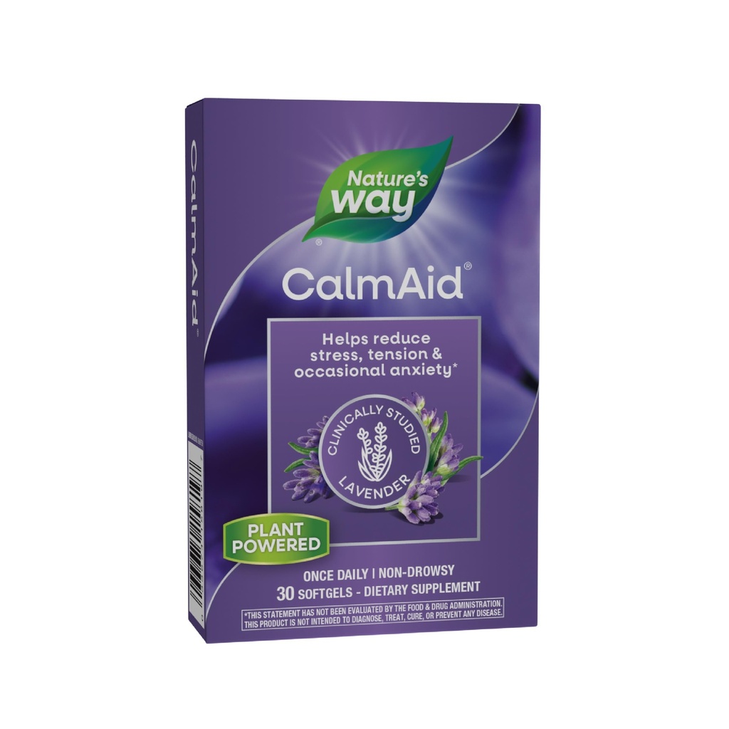 Nature's Way CalmAid Lavender Oil Supplement for Calm & Stress Support*, Clinically Studied Silexan Lavender Oil, Non-Drowsy, Daily Softgels, 30 Count
