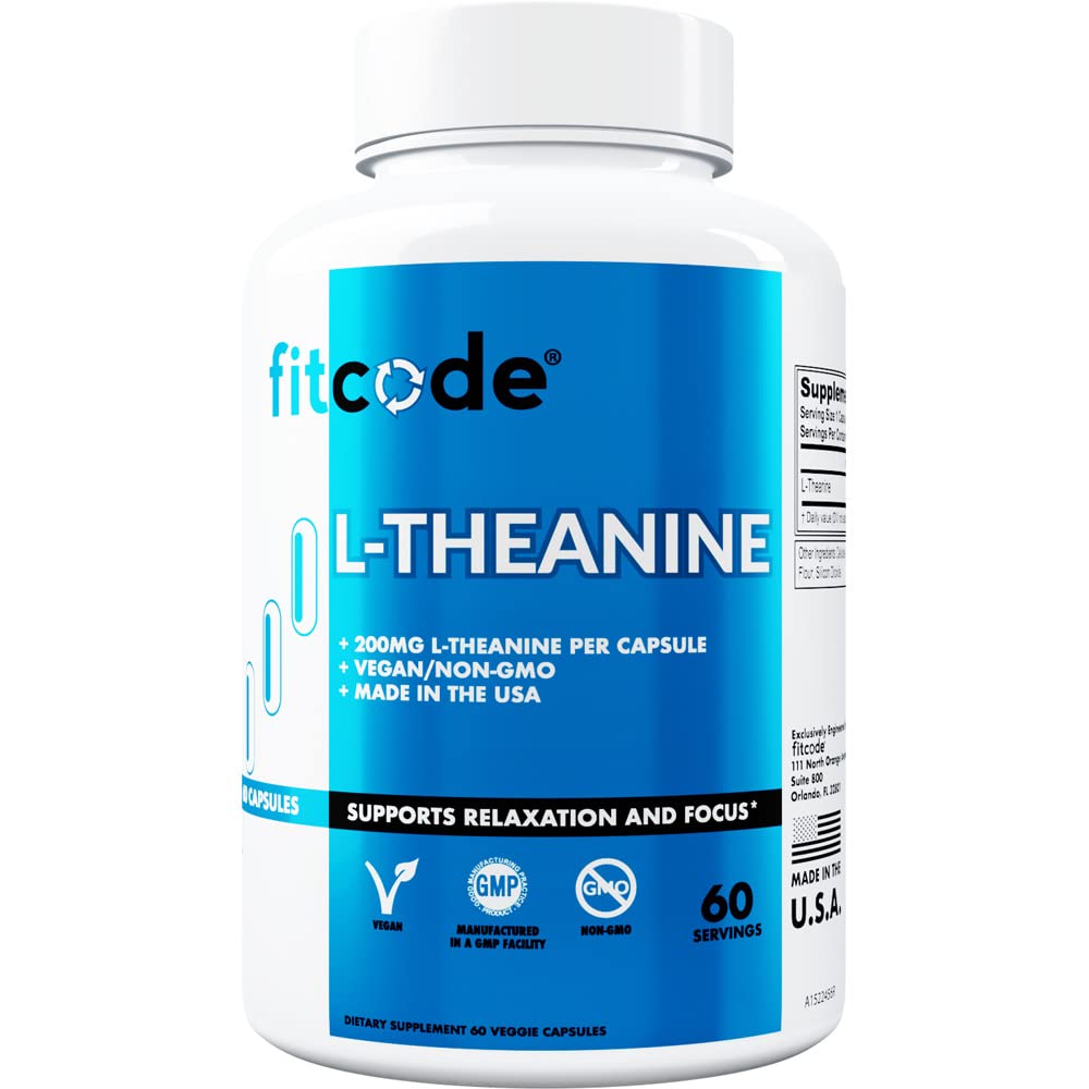 fitcode L Theanin 200mg Kapsler til Focus and Relaxation L- theanin 200mg Nootrop Supplement for Opmærksomhed Energi og Focus - Daytime Mood Support og Nootrop Focus Supplement