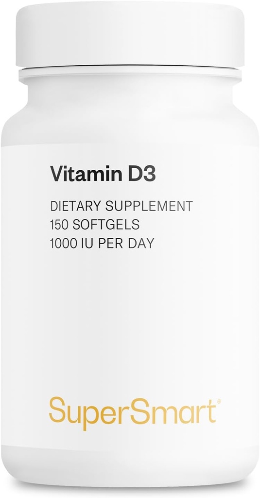 SUPERSMART - D3- vitamin 1000 IE per dag - Vitaminer til stærke knogler - celler Protector Б124; Non- GMO & Gluten Free - 150 Softgels