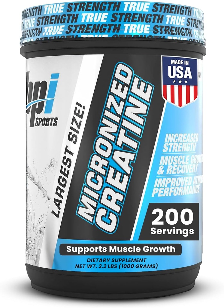 BPI Sports Mikroniseret Creatin - Boost styrke, Reducere træthed - Lean Muscle Support med Creatin monohydrat - Unflavored Powder for Recovery, Endurance, og ydeevne (200 Servere)