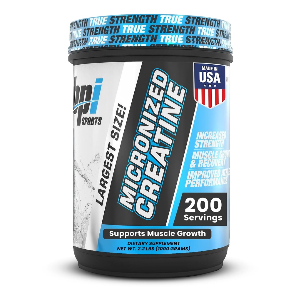 BPI Sports Mikroniseret Creatin - Boost styrke, Reducere træthed - Lean Muscle Support med Creatin monohydrat - Unflavored Powder for Recovery, Endurance, og ydeevne (200 Servere)