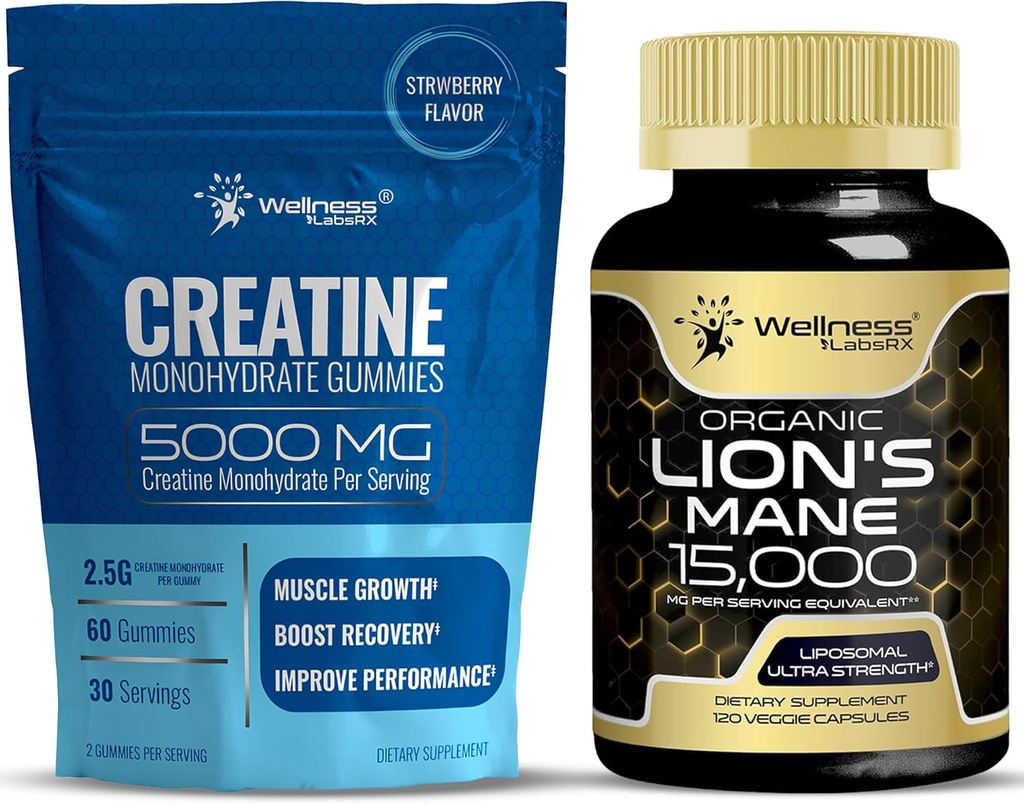 WELLENess LASSRX Lions Mane Supplement kapsler - Creatinine Gummies 5000mg