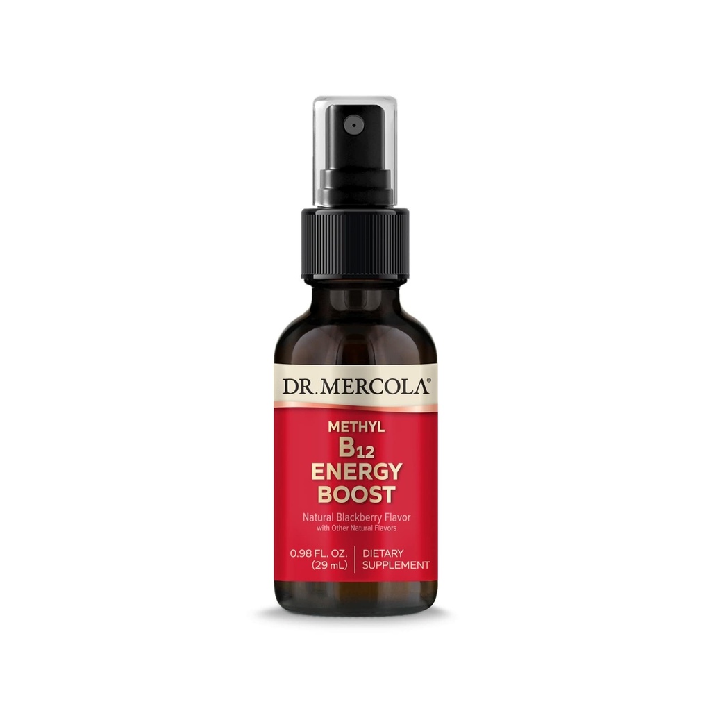Dr. Mercola Methyl B12 Energy Boost Spray, 0,98 Fl. Oz. (29 mL), 39 Servere, 1.000 mcg Per Servering, Kosttilskud, Understøtter Mental Focus, Non- GMO
