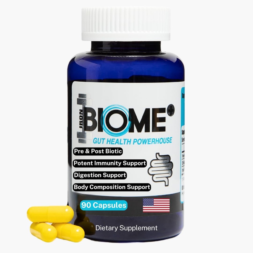 Iron Biome + Gut Health & Metabolic Support - TriButyrin, Shilajit, Prebiotika, & Nutrients for fordøjelsesbesvær, immunfunktion & søvn - 90 kapsler - Made in USA