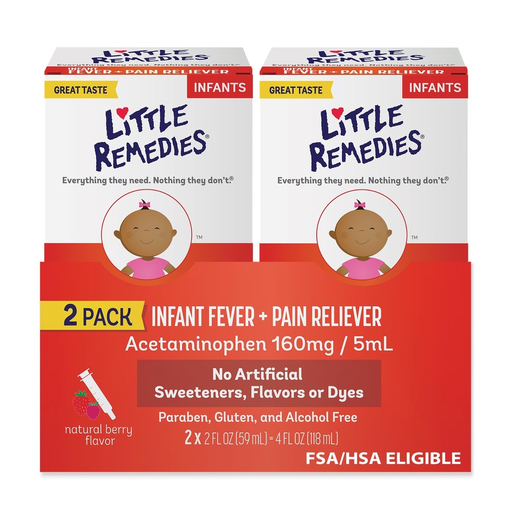 Little Remedies Infant Fever & Pain Reliever, Natural Berry Flavor, 2 Fl Oz (pakke med 2)