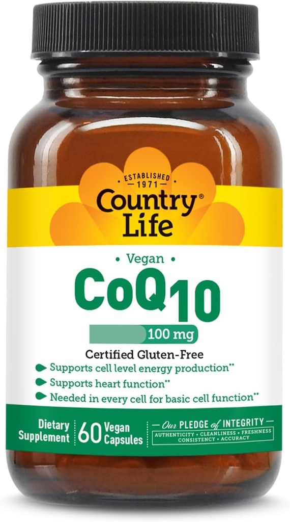 Country Life Simply CoQ10 100mg - Understøtter hjertefunktion & cellulær energi, Vegan Softels, Certified Gluten- Free, Non- GMO supplement, 60 ct - Cardiovaskulær Health Support