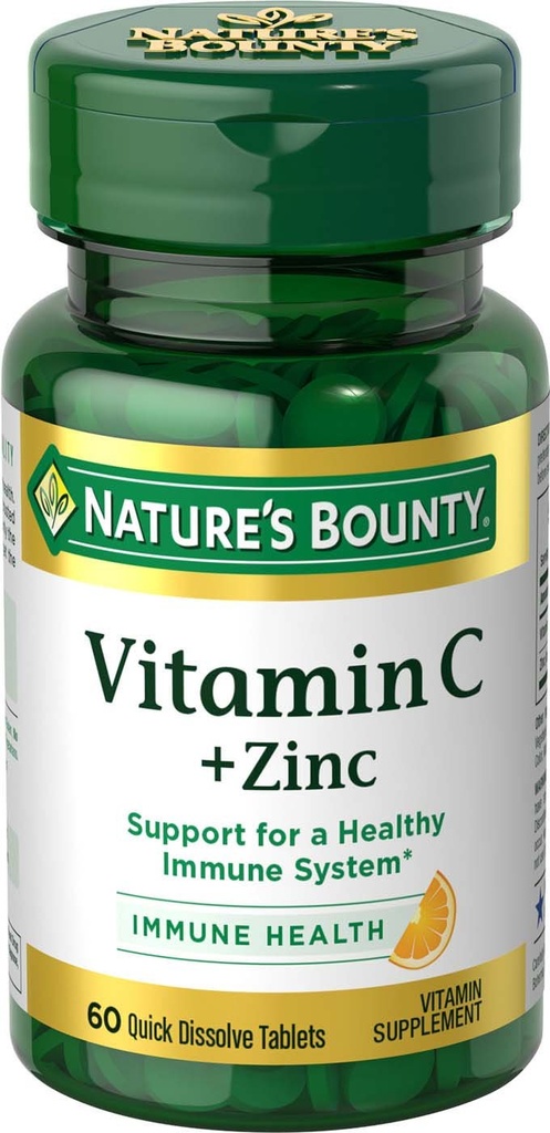 Naturens Bounty C-vitamin + zink, vitamin supplement, understøtter immunforsvar, 60 mg, 60 tabletter