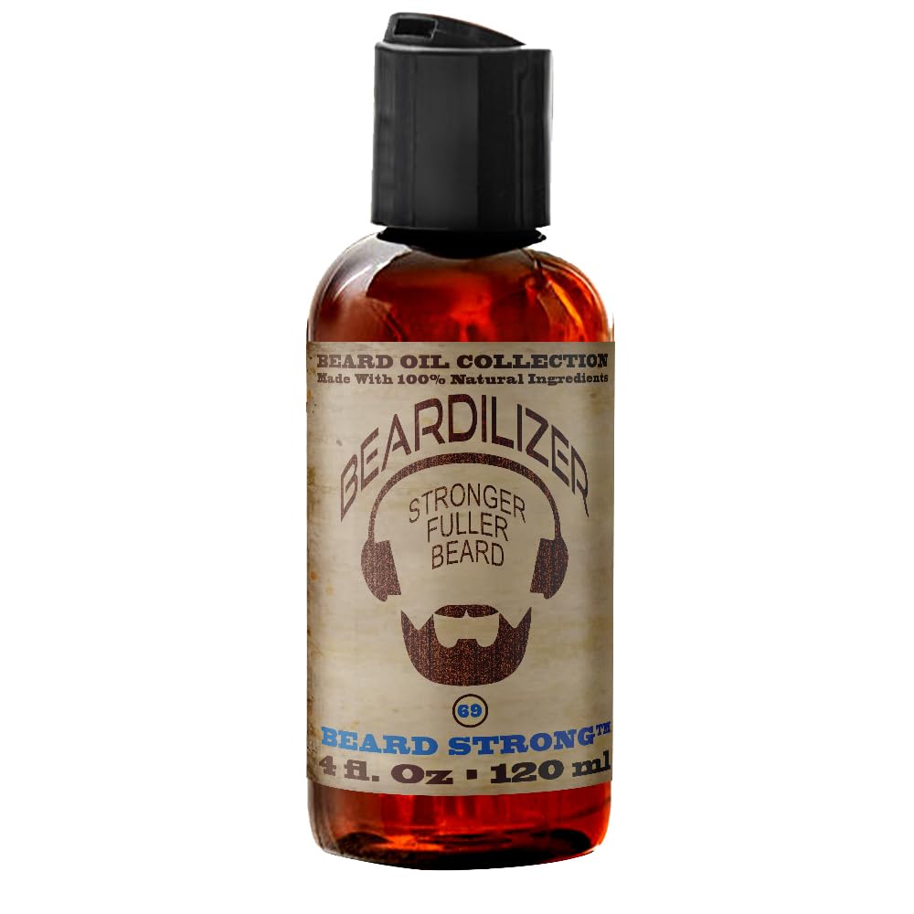 Beardilizer Beard Strong Beard Oil for Men - 100% Natural Growth Oil & Conditioner with Argan, Jojoba & Vitamin E – Softening, Moisturizing for Soft, Healthy Beard – 4 Oz