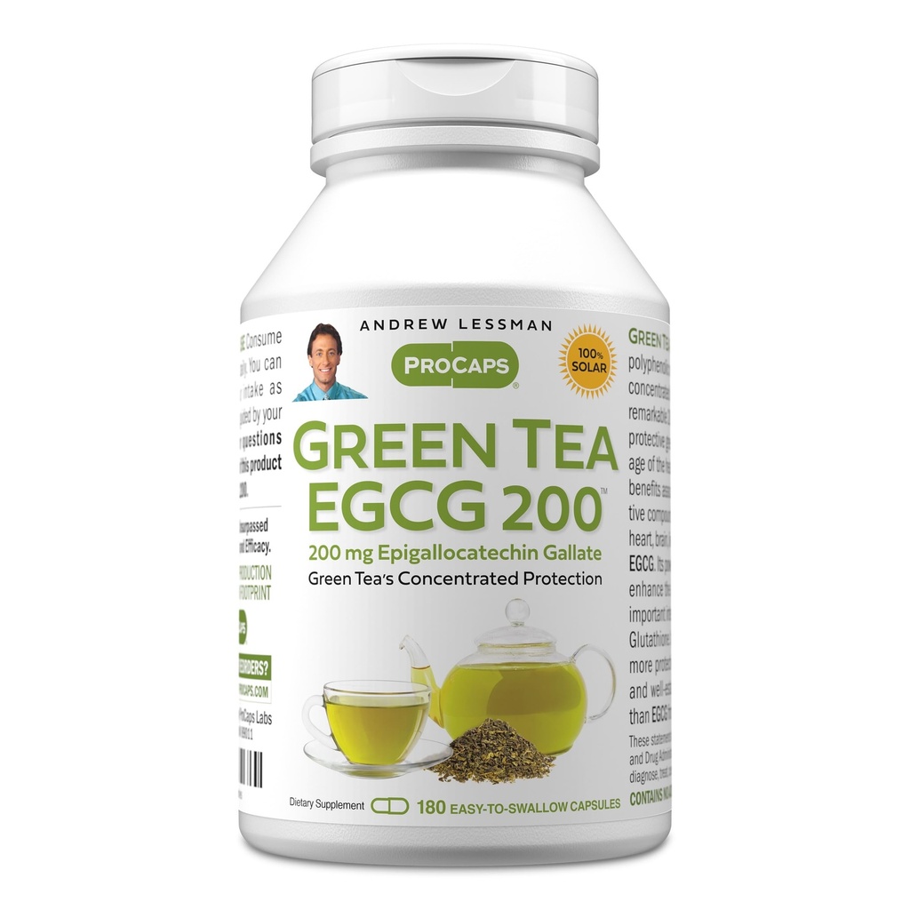 ANDREW LESSMAN Green Tea EGCG 200mg - 180 kapsler - 200 mg EGCG, kraftig antioxidant støtte til sund leverfunktion, immunforsvar, hjerne, hjerte og kredsløbssystemer. Ingen tilsætningsstoffer
