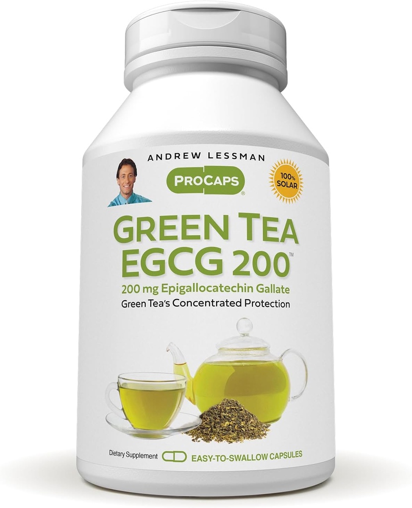 ANDREW LESSMAN Green Tea EGCG 200mg - 180 kapsler - 200 mg EGCG, kraftig antioxidant støtte til sund leverfunktion, immunforsvar, hjerne, hjerte og kredsløbssystemer. Ingen tilsætningsstoffer