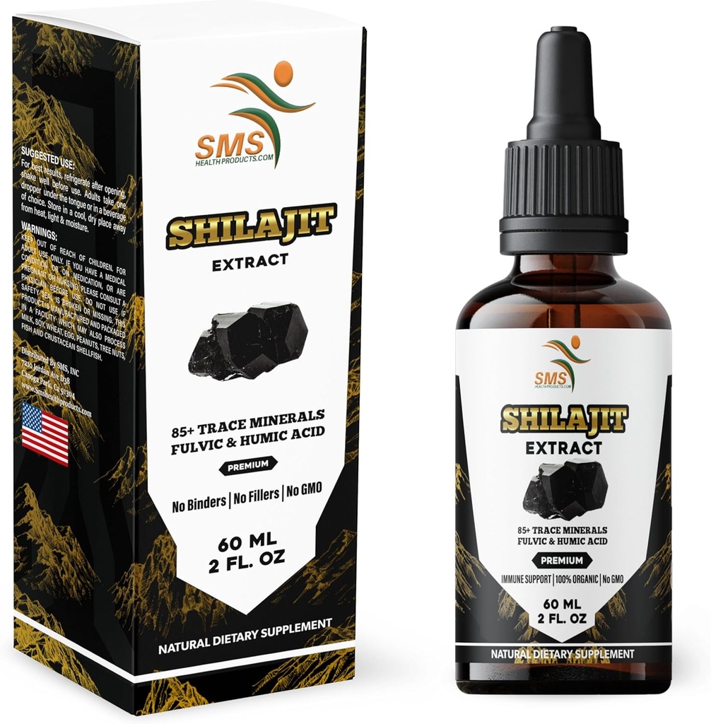 Shilajit Pure Himalayan (40% Fulvic Acid Supplement) (High in Trace Minerals, Ingen Fillers, Fremstillet i USA) Drops Dryps 124; Alkoholfri Tincture