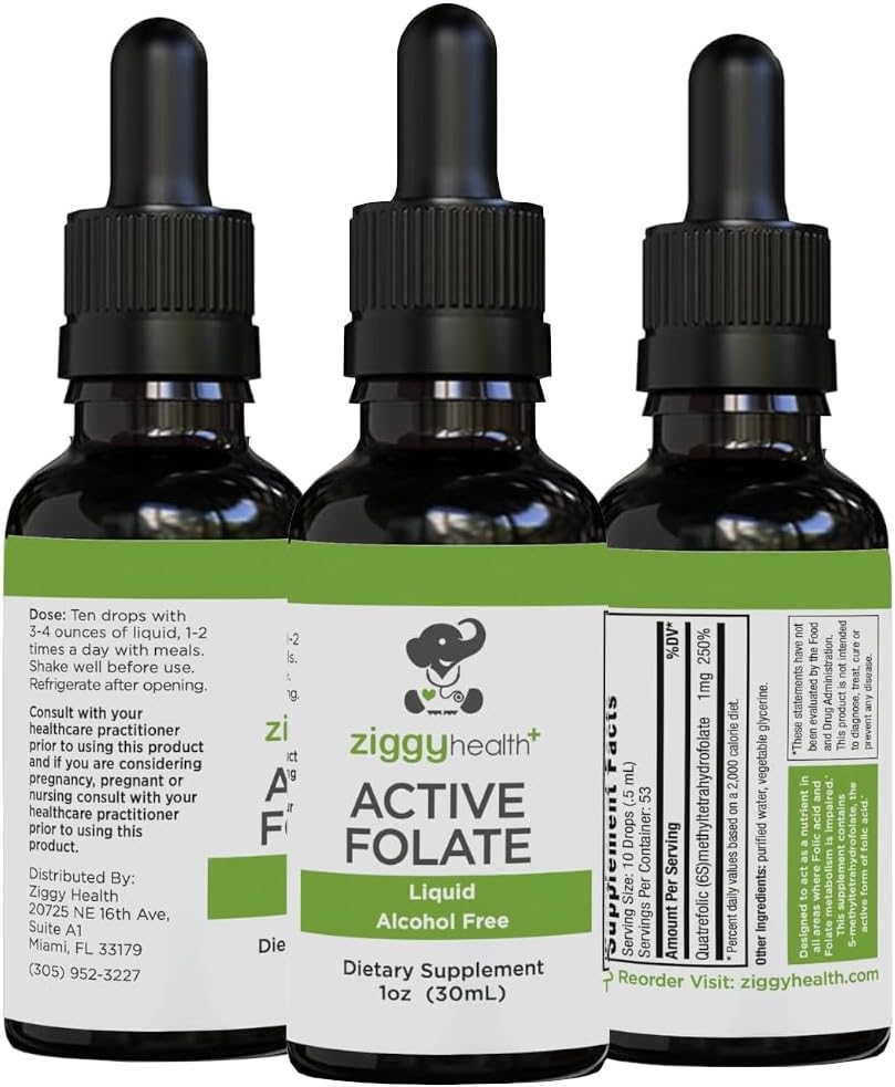 Aktiv Folate Pure Liquid Extract Supplement - L- Methylfolfolate for Better Absorption, Brain Health, Forbedre cellular funktion, Support Immunsystem, Vand Opløseligt B Complex, 1oz - ved Ziggy Health