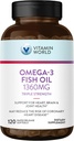 Vitamin World Triple Strength Omega 3 Fish Oil 1360 mg Supplement, 950 mg Aktiv Omega-3 Fedtsyrer med EPA & DHA, understøtter hjerte, hjerne og fælles sundhed, Gluten Free, 120 Softgels, 4 Måneder Supply