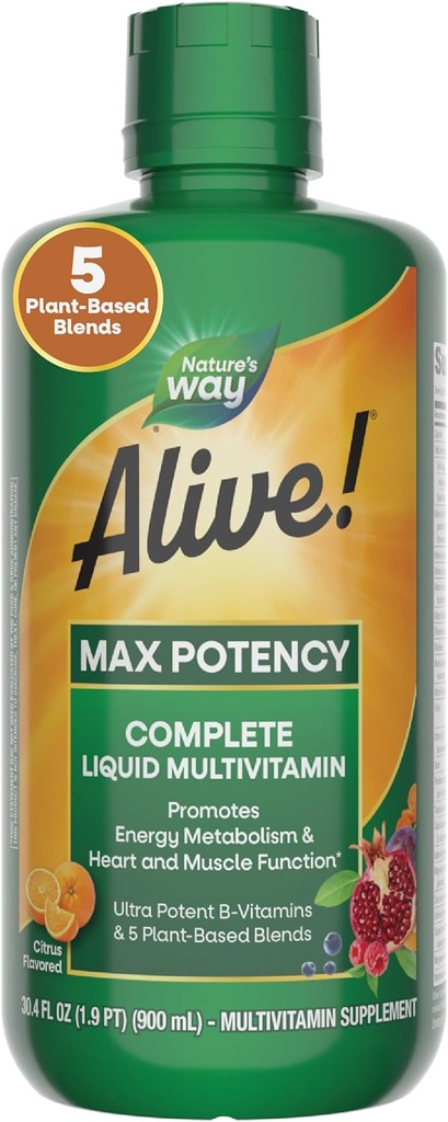 Naturen er i live! Max Potency Complete Liquid Multivitamin for kvinder og mænd med antioxidant Beta Caroten, Vitaminer C & E og Food- baserede blandinger, Citrus Flavored, 30.4 Fl Oz