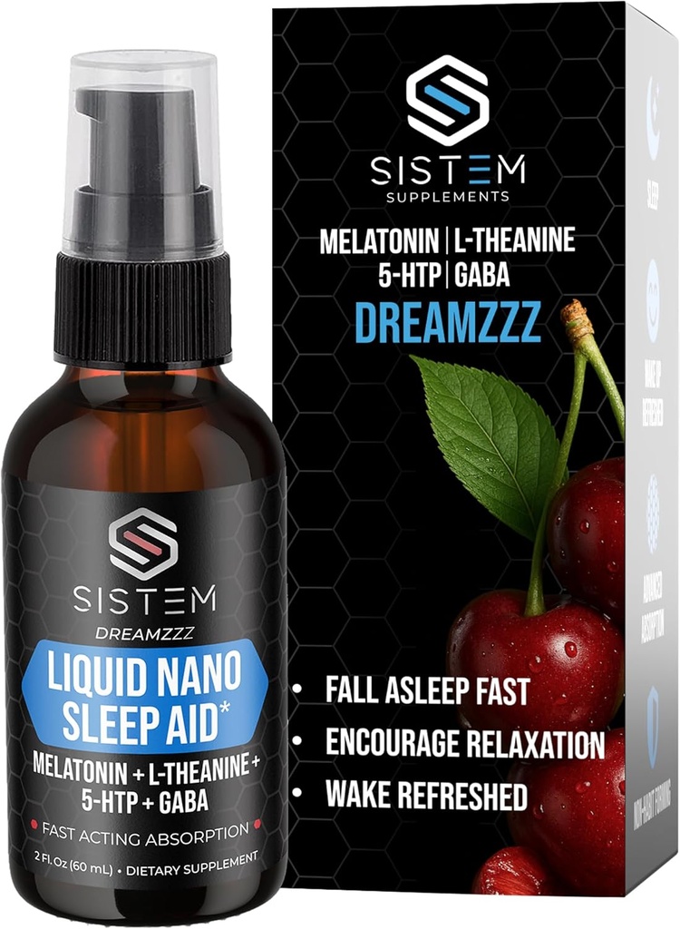 Flydende Nano Sleep Aid Spray med Melatonin, GABA, L-Theanin, 5-HTP Supplement Blend, fremmer rolig, rolig søvn & restaurering, flydende søvn støtte til voksne, Dreamzzz af Sistem
