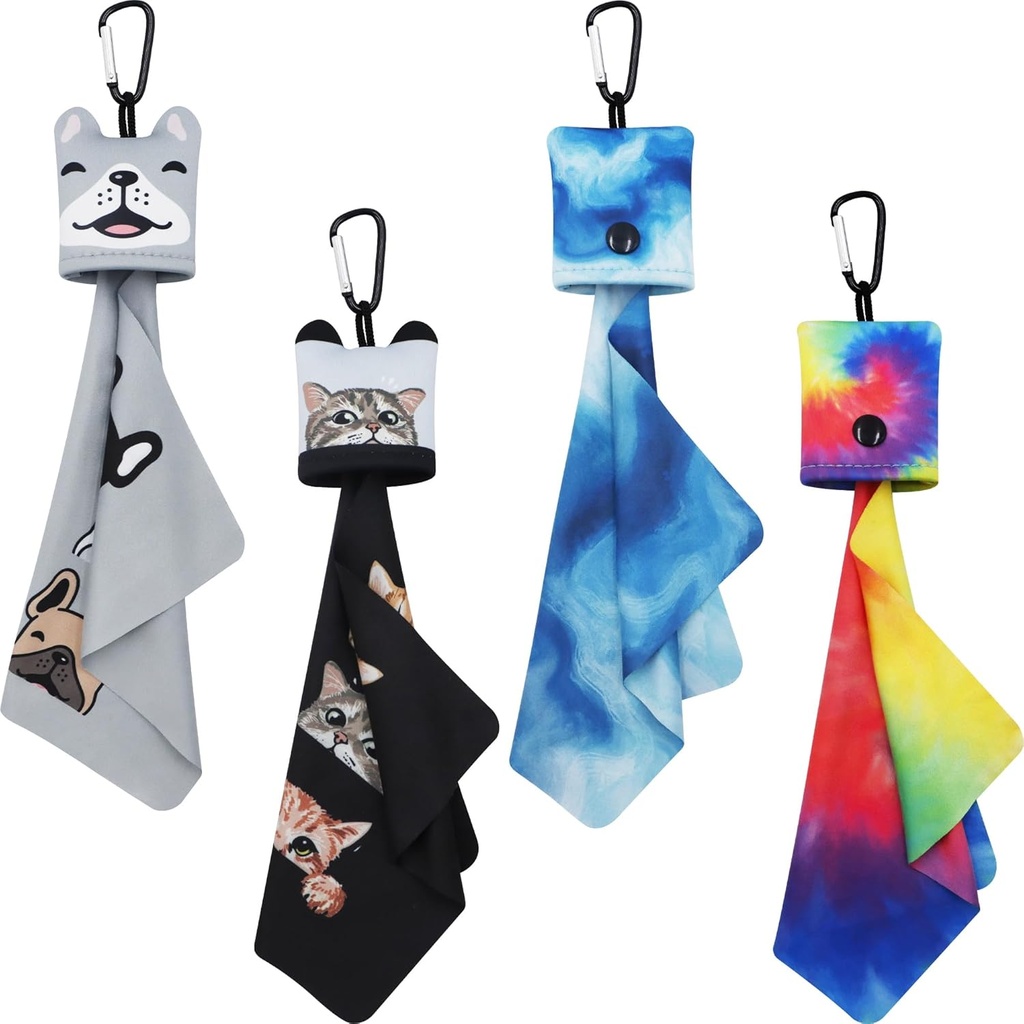 Briller Rengøring Cloth, Lens Rengøring Cloth, Briller Renere, Eye Glas Rene klude, Microfiber Eye Briller Rengøring Cloth Tråde Kit med Pouch Carabiner (4 Pack)