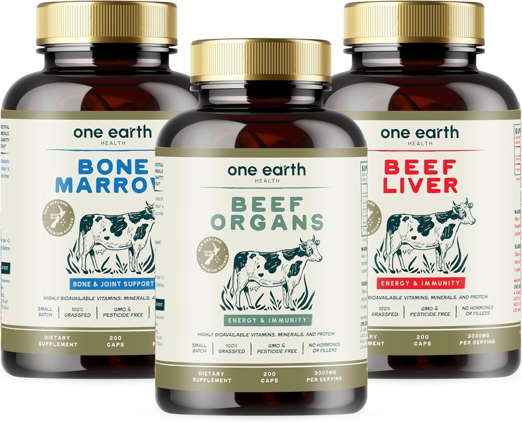 One Earth Health Super Combo Bundle - Beef Organs, Bone Marrow og Lever. New Zealand Græs Fed og Færdig