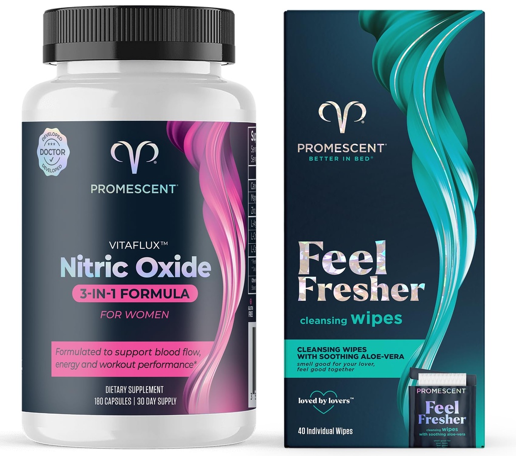 Promescent VitaFLUX Women 's Nitric Oxide Booster supplement + flusbare servietter til voksne, Personlig Cleansing Hygienic Wet servietter til mænd og feminine brug
