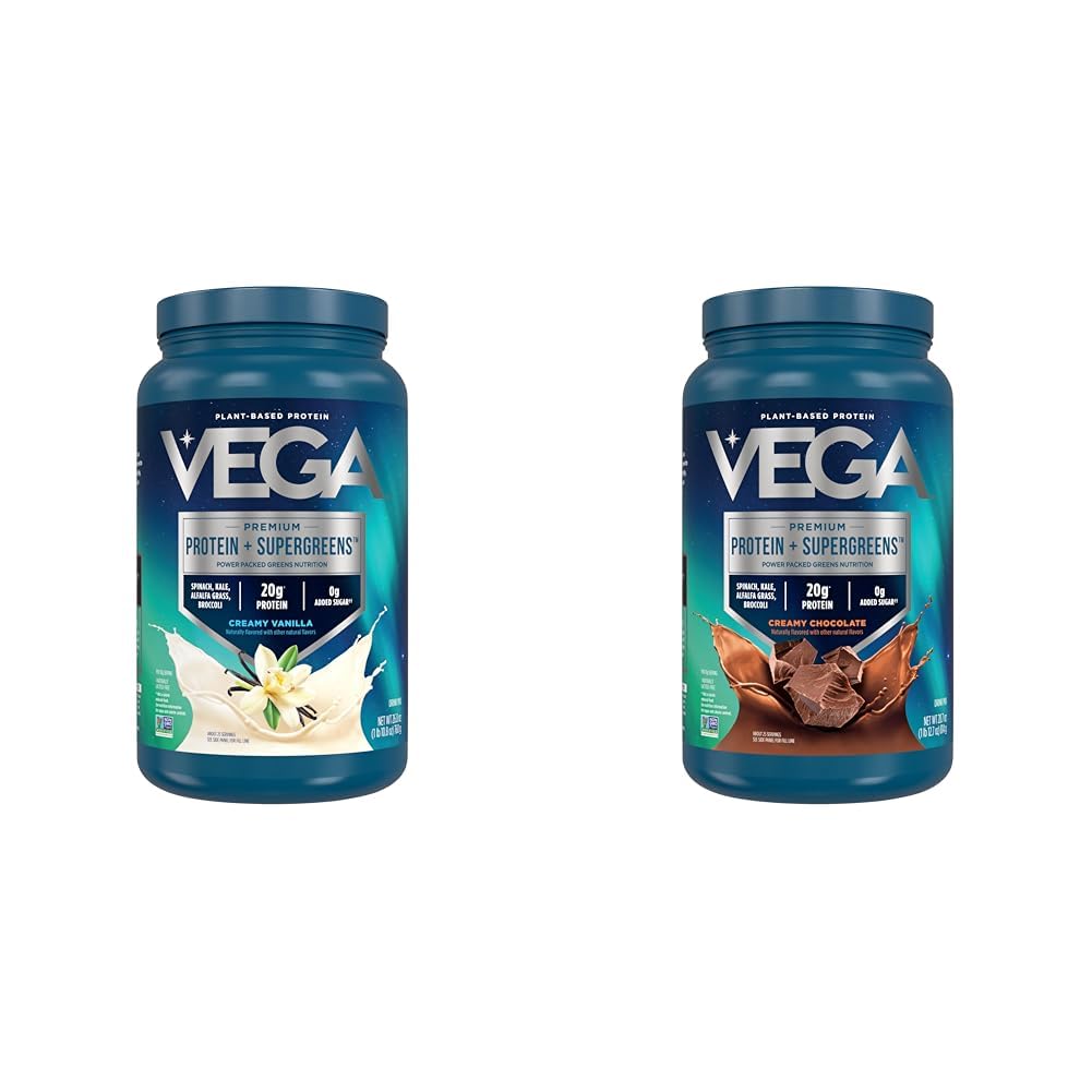 Vega Protein & Greens Bundle, Chokolade + Vanilla (25 Servering Hver) - Plant baseret Protein Powder, Keto- Friendly, Gluten Free, Non Dairy, Vegan, Non Soy, Non GMO, Lactose Free