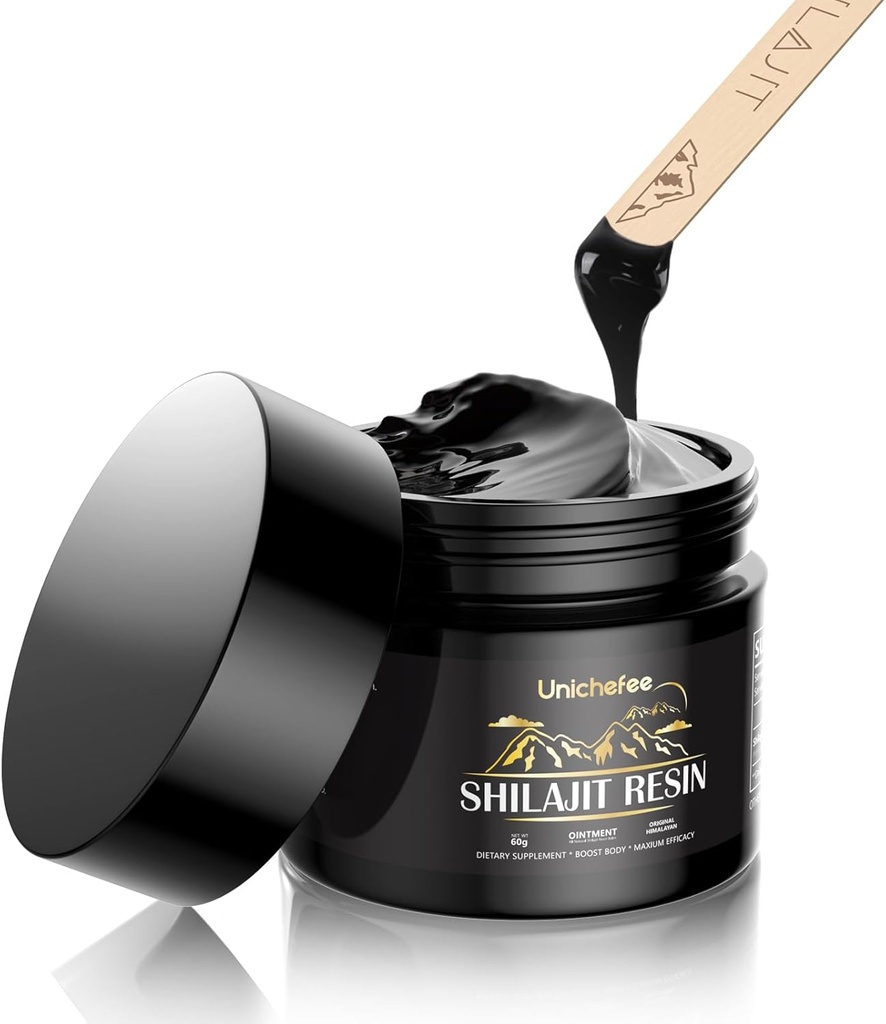 Shilajit Resin for Mænd & Kvinder, Pure Himalayan Shilajit Resin Organic med 85 + Trace Minerals & 60% Fulvic Acid, Natural Energy Supplement for Holistic Health- 60g
