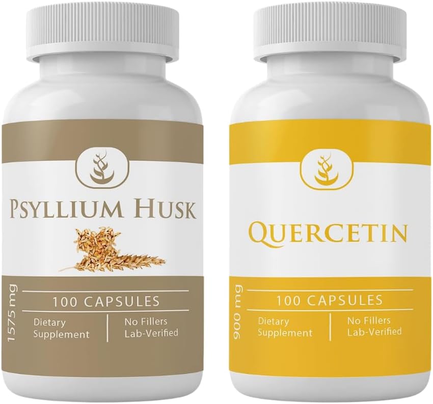 Psyllium Husk & Quercetin Capsule Bundle (100 kapsler Hver), Ingen tilsætningsstoffer eller fyldstoffer, Lab Verified