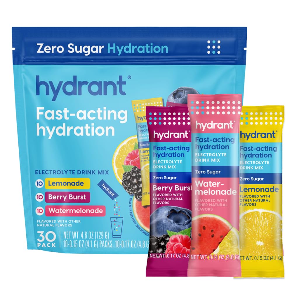 HYDRANT Hydrate Zero Sugar, Individual Hydration Electrolyte Powder Stick Packets with Zero Sugar and Electrolytes for Rapid Hydration (Variety Pack, 30 Count)