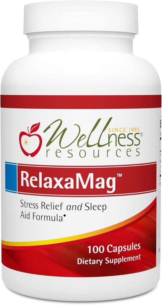 Wellness Resources RelaxaMag - med Magnesium Glycinat til søvn, stress og afslapning - Høj potens 100mg Elementær Magnesium Per kapsel (100 kapsler)