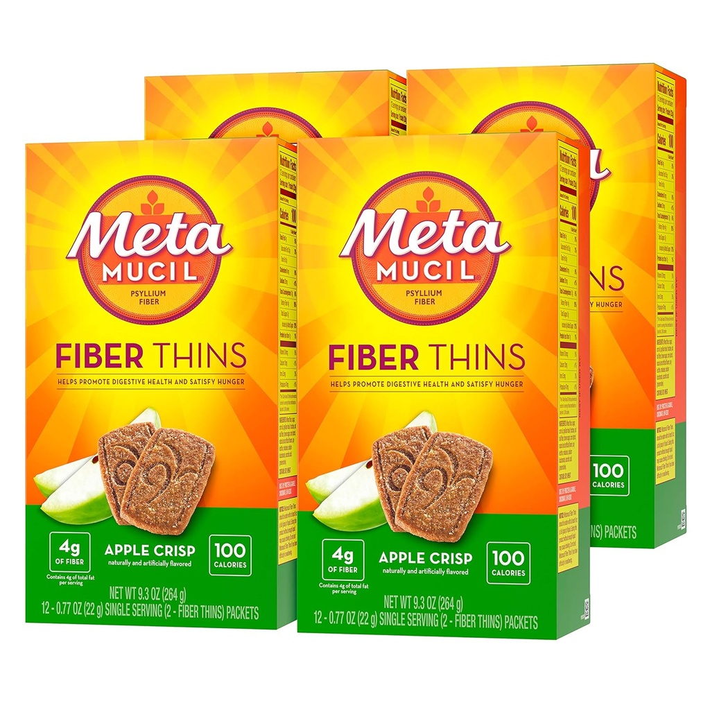 Metamucil Apple Crisp Flavored Fiber Thins Dietary Fiber Supplement med Psyllium Husk, 9.3 Ounce, pakke med 4