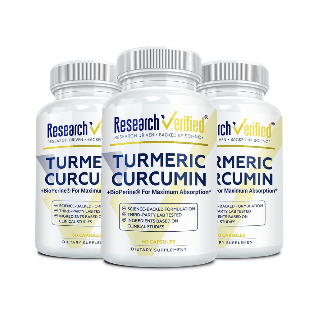 Forskning Verificeret gurkemeje - med BioPerine, Curcumin C3 Complex - Vegan - Made in USA - 180 Kapsler - Made in USA