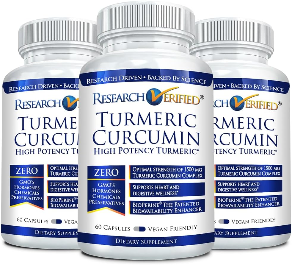 Forskning Verificeret gurkemeje - med BioPerine, Curcumin C3 Complex - Vegan - Made in USA - 180 Kapsler - Made in USA