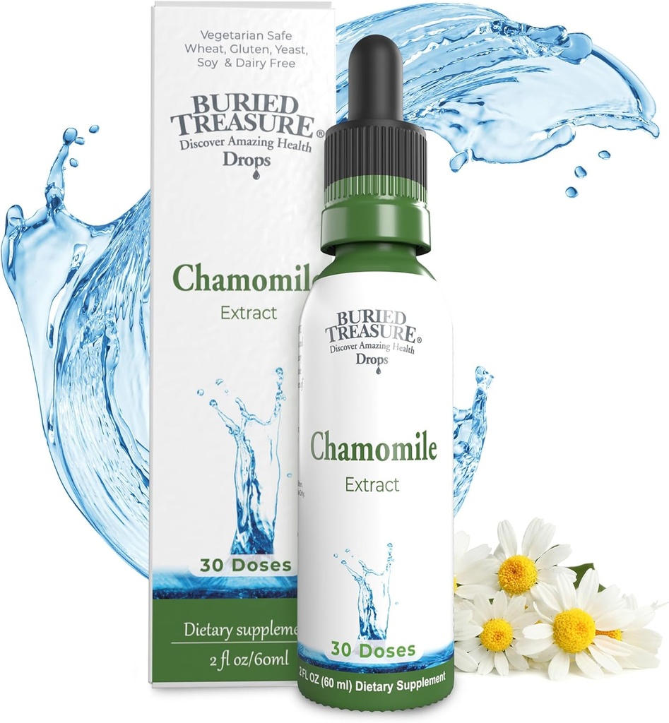 Begravet Treasure Kamille Drops - 30 Serveringer, 2oz, Flydende Herbal rolig supplement til afslapning support, Ingen sukker Tilføjet