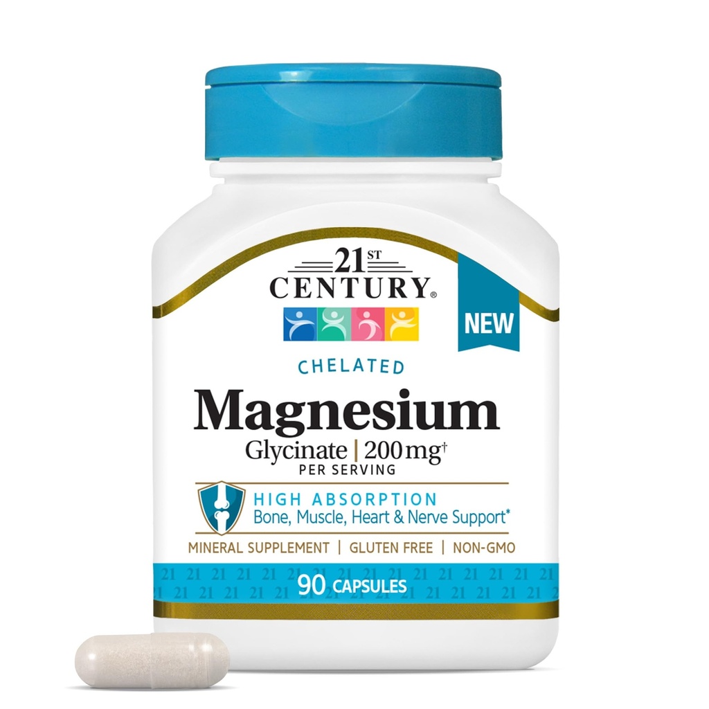 21. Century Magnesium Glycinat 200 mg kapsler per servering, 90 Tælling
