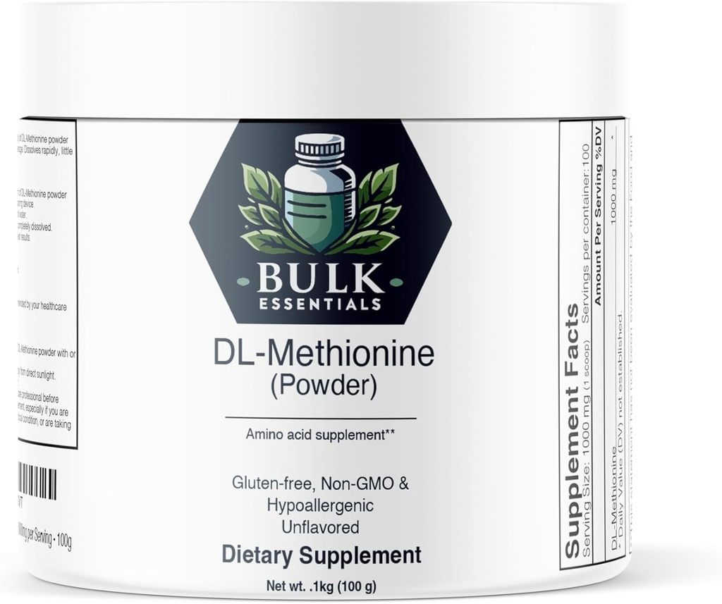 DL- methionin pulver - methionin supplement - aminosyrer supplement - cholin supplement - 1000 mg per servering - 100g