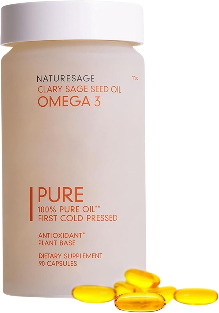 Vegansk Omega 3 Kapseltilskud, Plantbaseret Omega 3 Fiskeolie Alternativ, 90 Kapsler - Koldt presset fra Clary Sage Seed - Kosher - Omega 3 Fedtsyretilskud