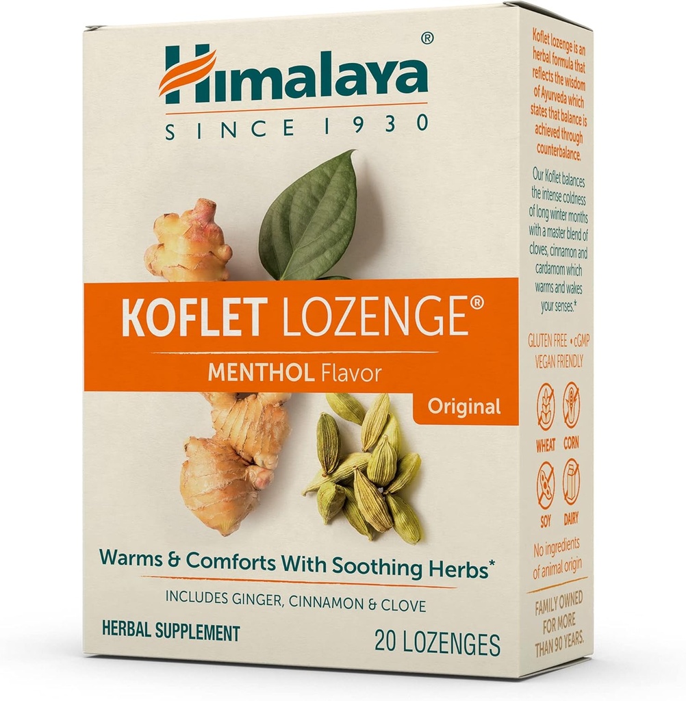 Himalaya Koflet Lozenges, Original Menthol Flavor, Natural Herbal Hough Drop til opvarmning Relief og lindrende Throat Comfort, 130 mg, 20 Lozenges