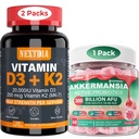 Nextdia Vitamin D3 20,000 IU + K2(MK7) 200mcg Softgels + Akkermansia Probiotics Gummies with Prebiotics Fiber