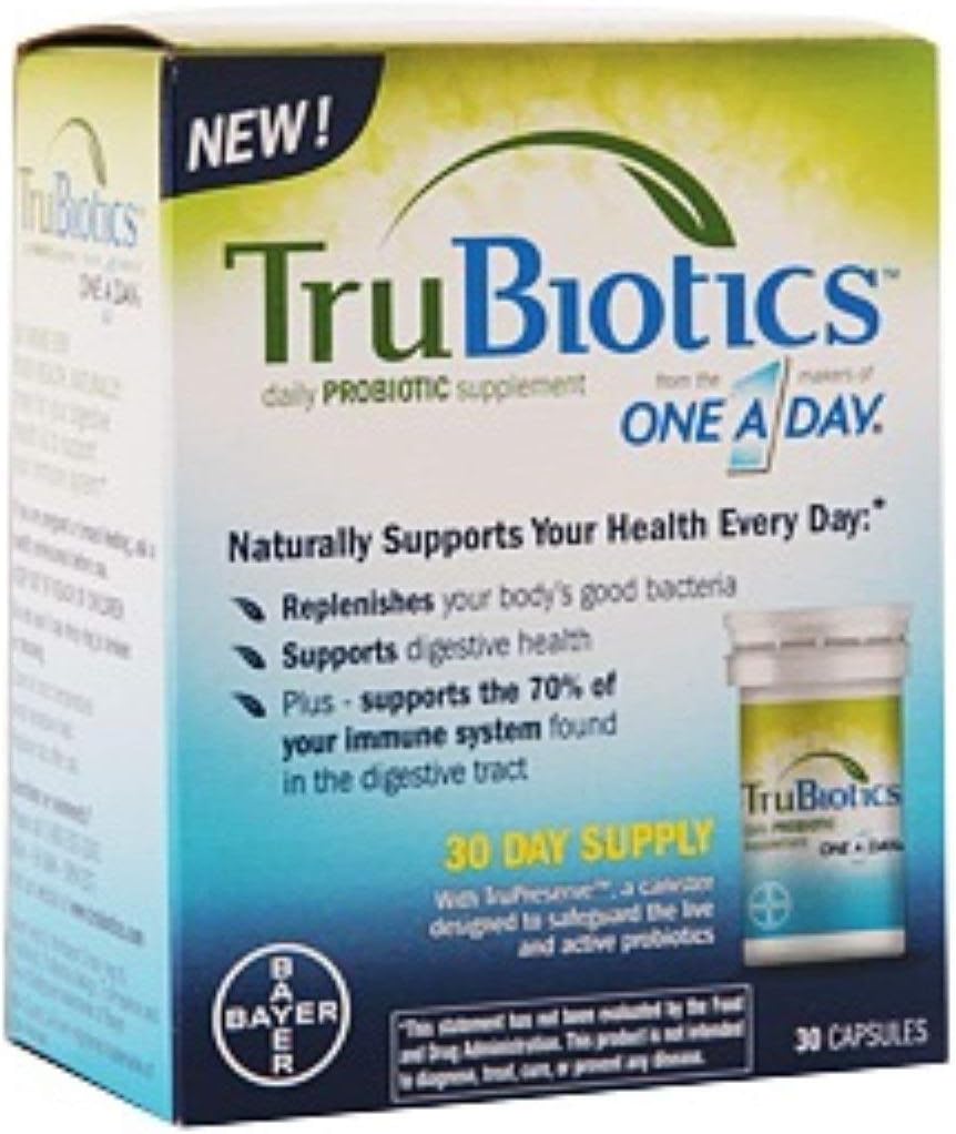 TruBiotics Daily Probiotic, 30 Capsules - Gluten Free, Soy Free Digestive + Immune Health Support Supplement for Men and Women (Pack of 2)