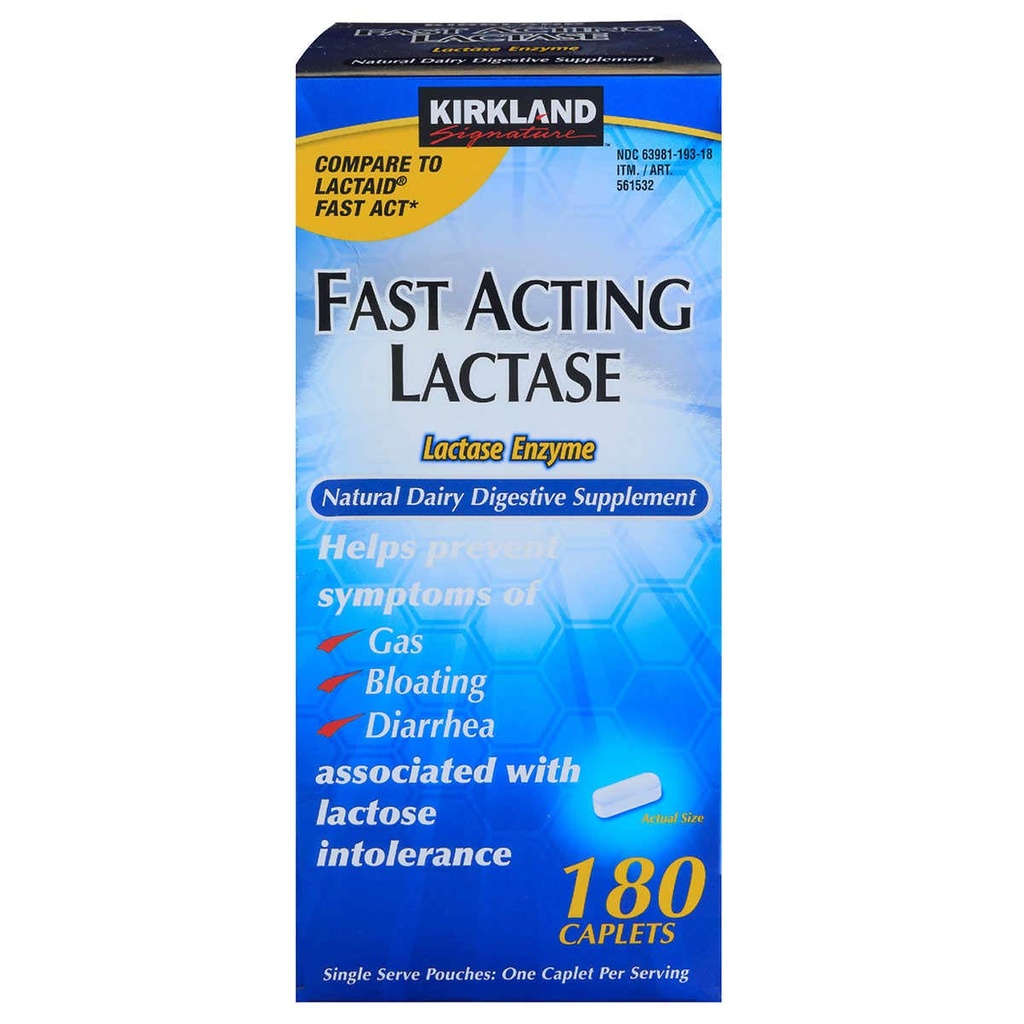 Kirkland Signature Hurtig fungerende Lactase Enzyme 180 greve