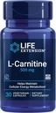 Life Extension L- Carnitin - 500 mg, Energy Supplement, Memory Supplement - Gratis form Aminosyre, nitrogenoxid støtte, sundt blodtryk - Glutenfri, ikke-GMO, Vegetar - 30 kapsler