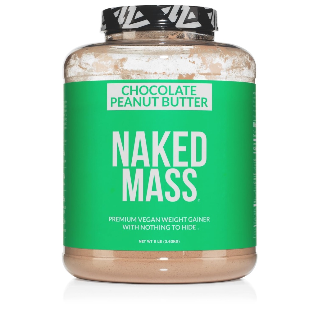 NAKED Vegan Mass - Chokolade Peanut Butter - 1,290 kalorier, Intet kunstigt, Alle naturlige chokolade PB Vægt Gainer Protein Powder, non-GMO, Soy & Gluten Free - 8LB Bulk - 11 Servere